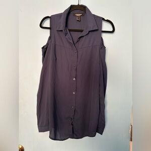 Streetwear Society Navy Button Down Cold Shoulder Shirt